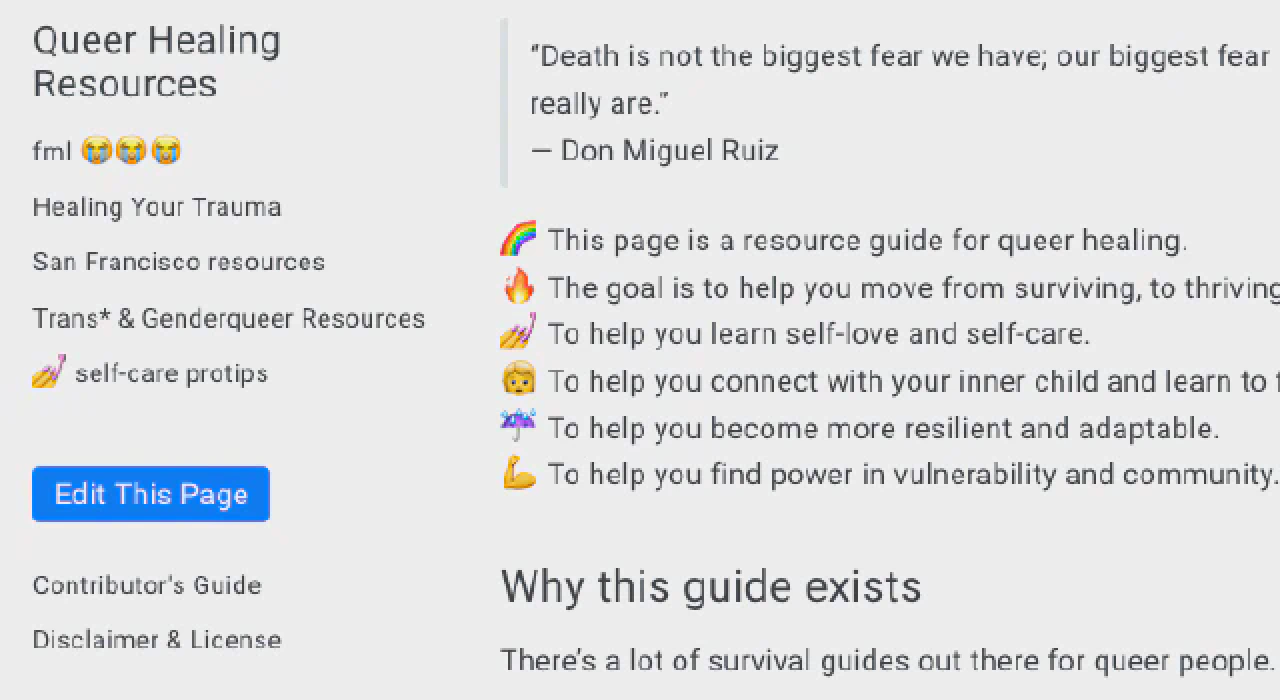 Screenshot of heal.lgbt, 2020